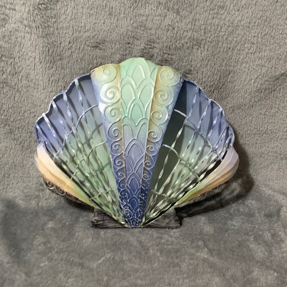 Vintage Coastal Metal Seashell Wall Blue Green Nautical Decor